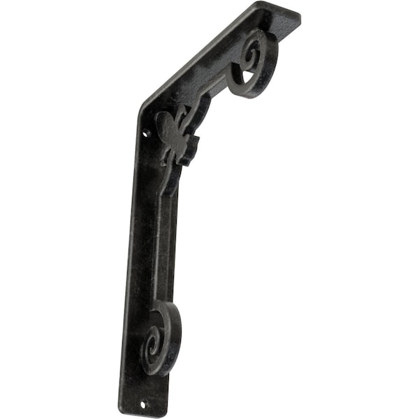 Ekena Millwork Fleur De Lis Wrought Iron Bracket, (Single center brace), Antiqued Silver 1 1/2"W x 5 1/2"D x 8"H BKTM01X05X08SFLASV - main